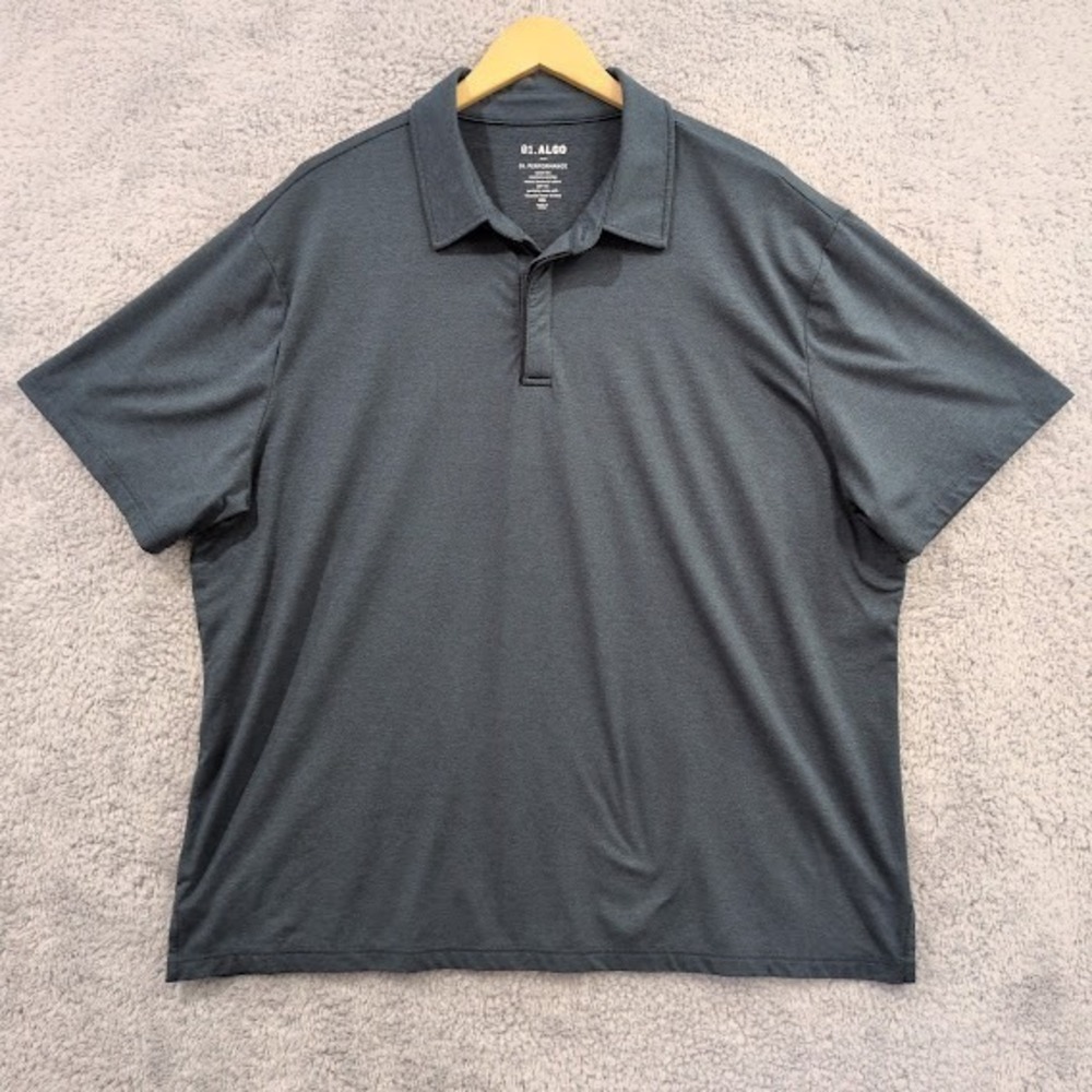 01.Algo Performance Men's 2XL Polo Shirt Teal Heather Short Sleeve UPF 40